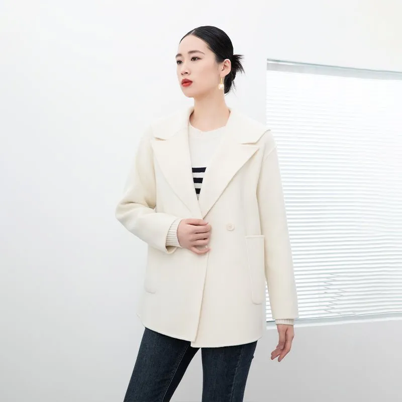 Short Beige Woolen Overcoats Coat