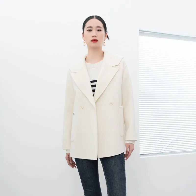 Short Beige Woolen Overcoats Coat