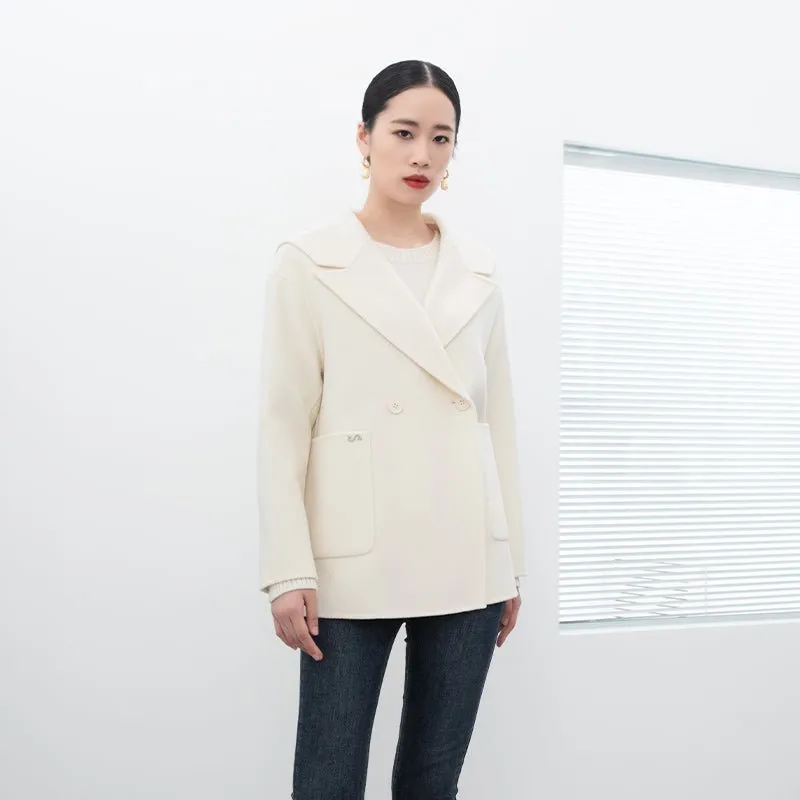 Short Beige Woolen Overcoats Coat