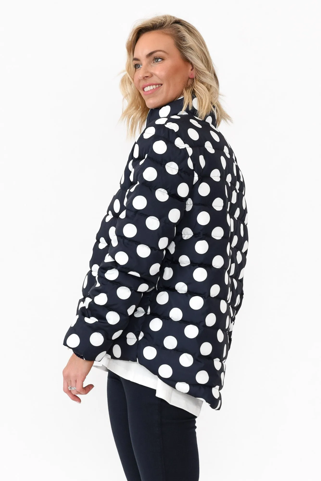 Sillian Navy Spot Puffer Jacket