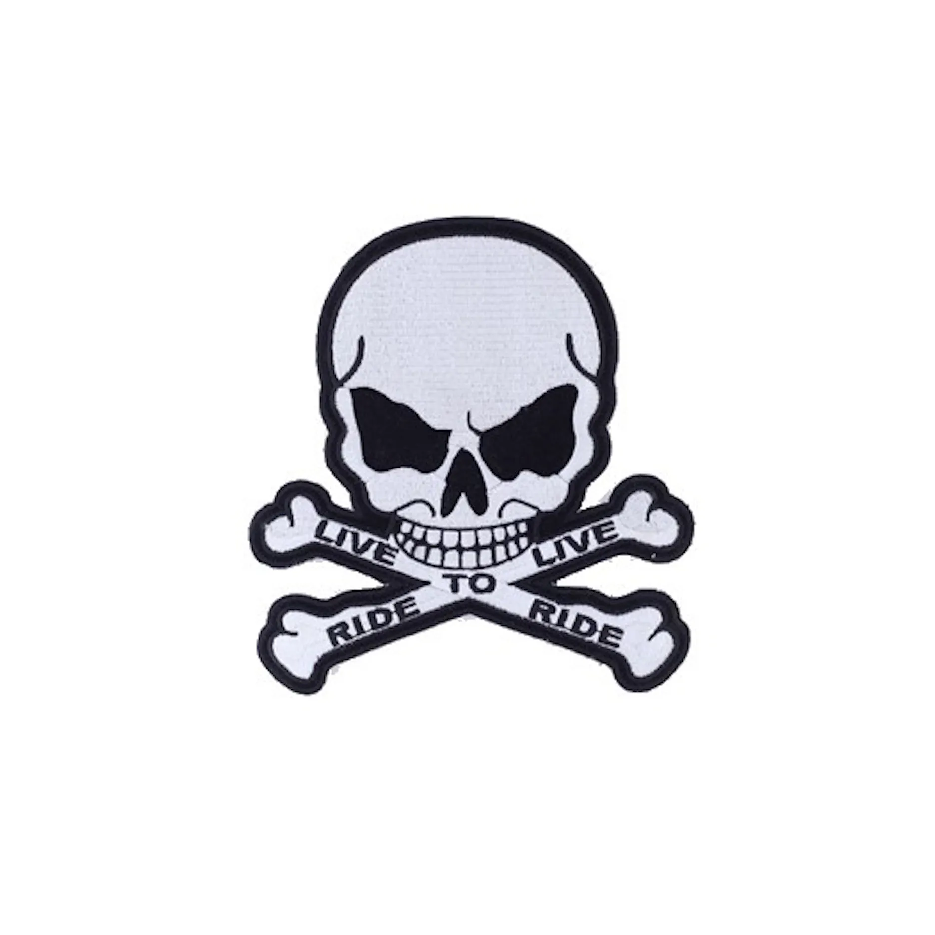 Skull And Crossbones "Ride to Live, Live to Ride" Medium Motorcycle Vest Patch 5.5" x 5"