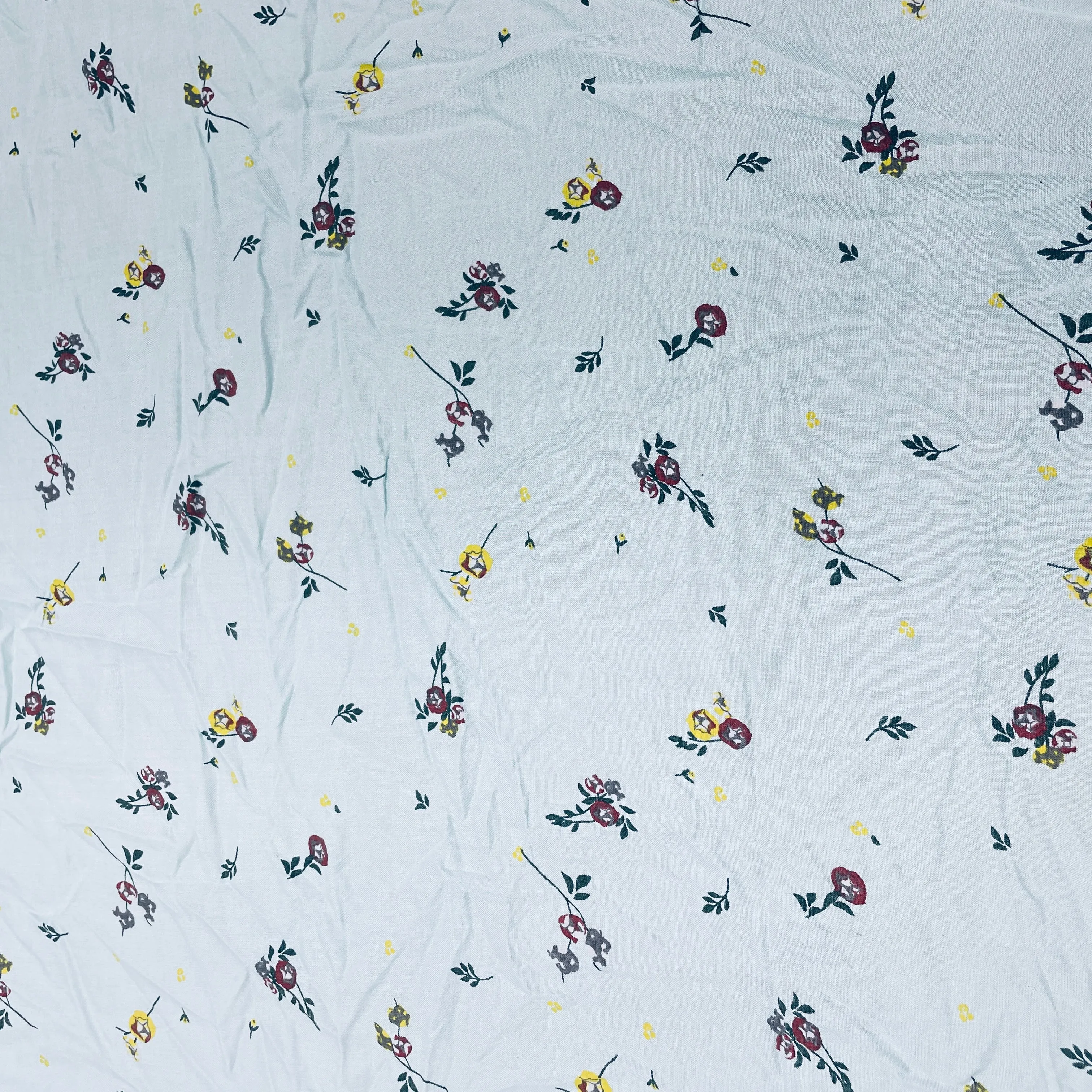 Sky Blue Floral Print Rayon Fabric