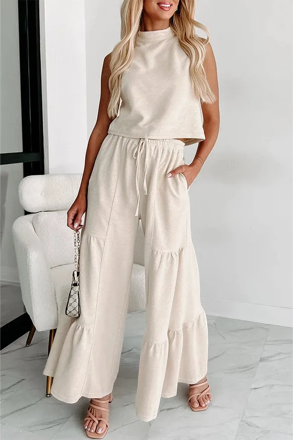 Sleeveless Top and Flare Pants Set - Apricot