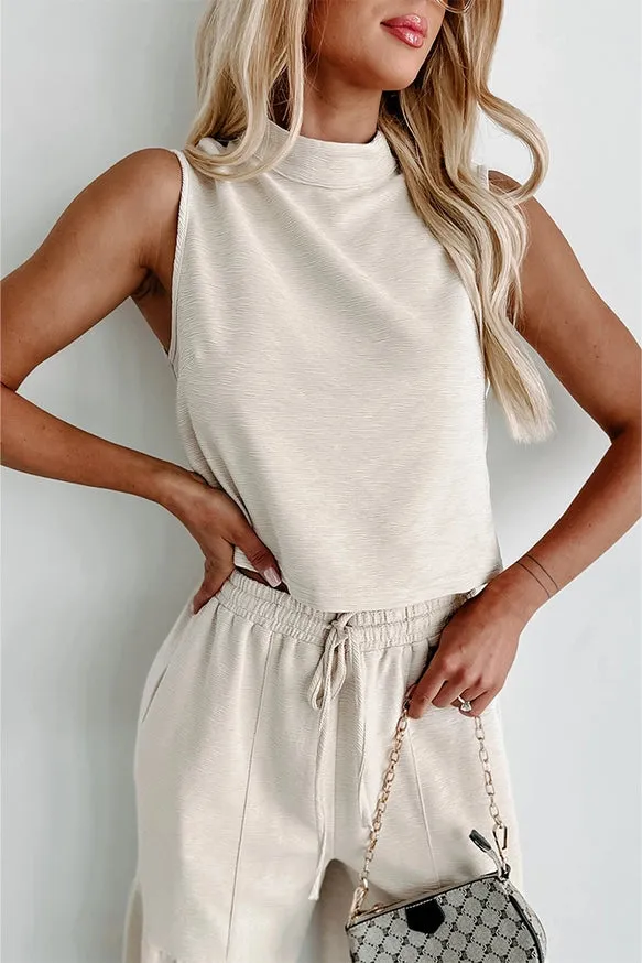 Sleeveless Top and Flare Pants Set - Apricot