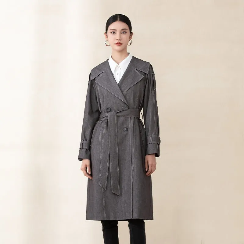 Smoke Gray Long Belted Trench Coats