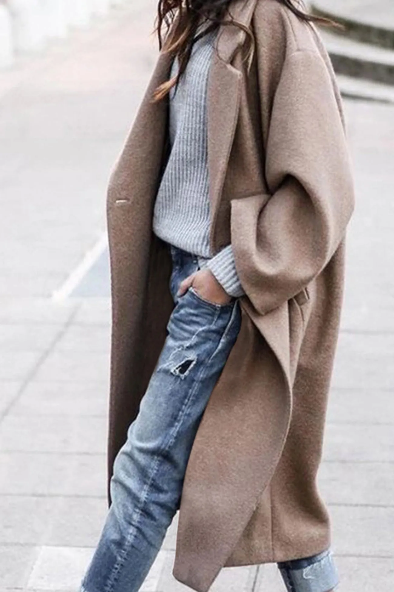 Solid Lapel Long Coat