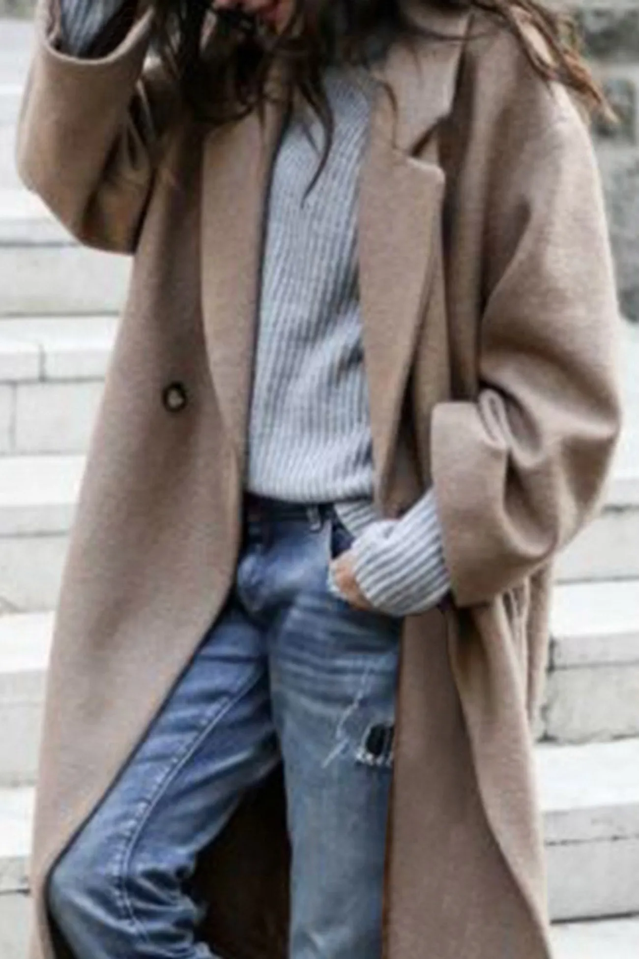 Solid Lapel Long Coat