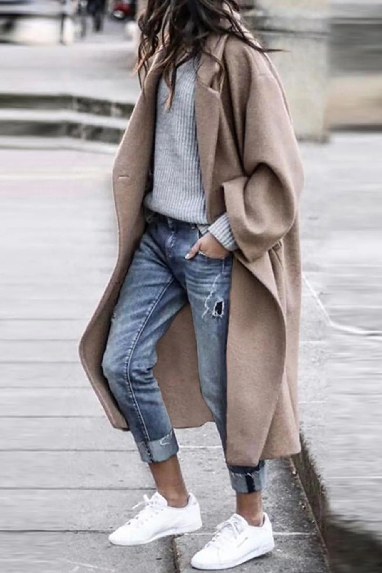 Solid Lapel Long Coat