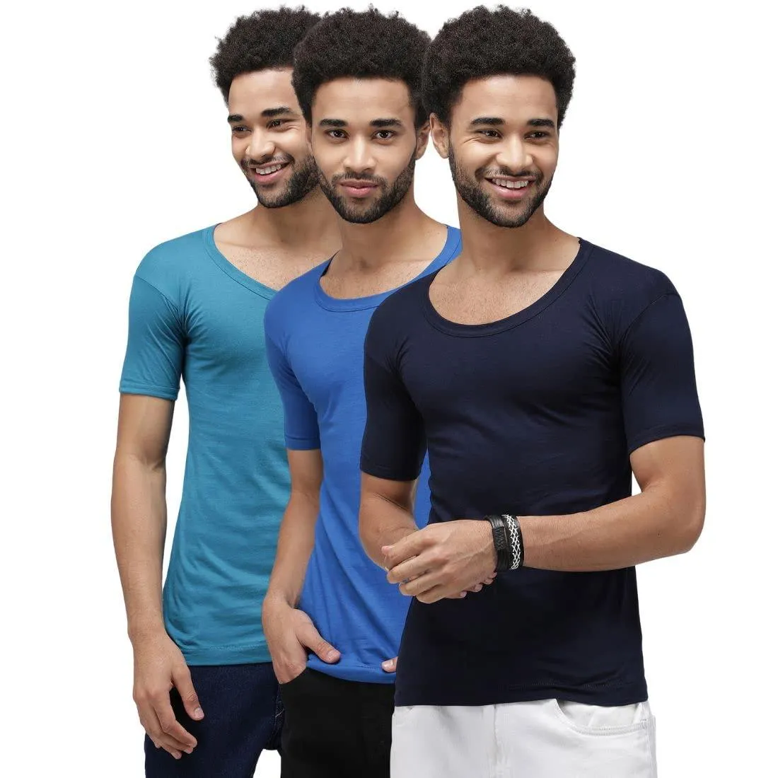 Sporto Men Solid Vest (Pack of 3) - Navy, Blue & Light Blue