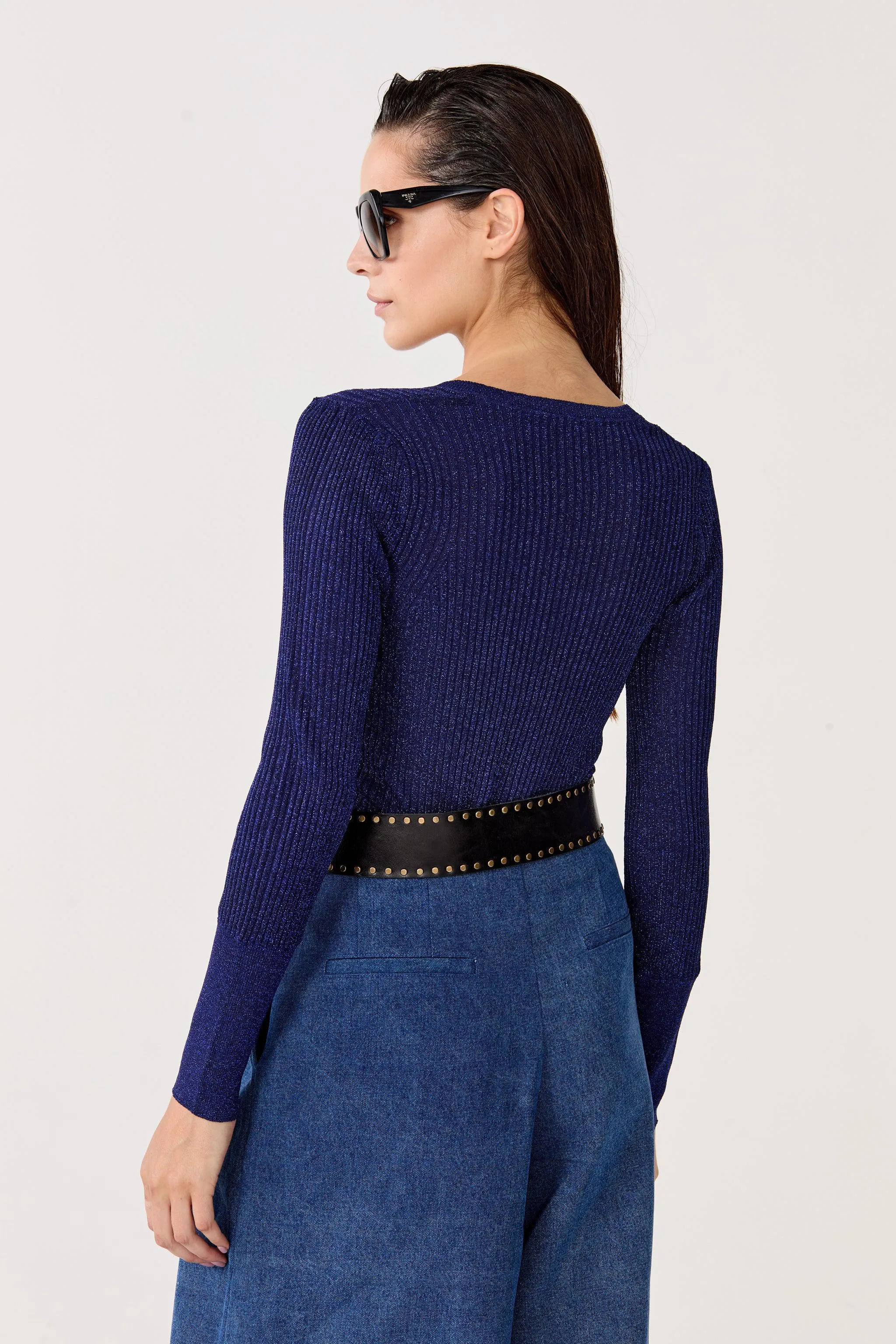 St. Moritz Lurex Knitted Top - Navy