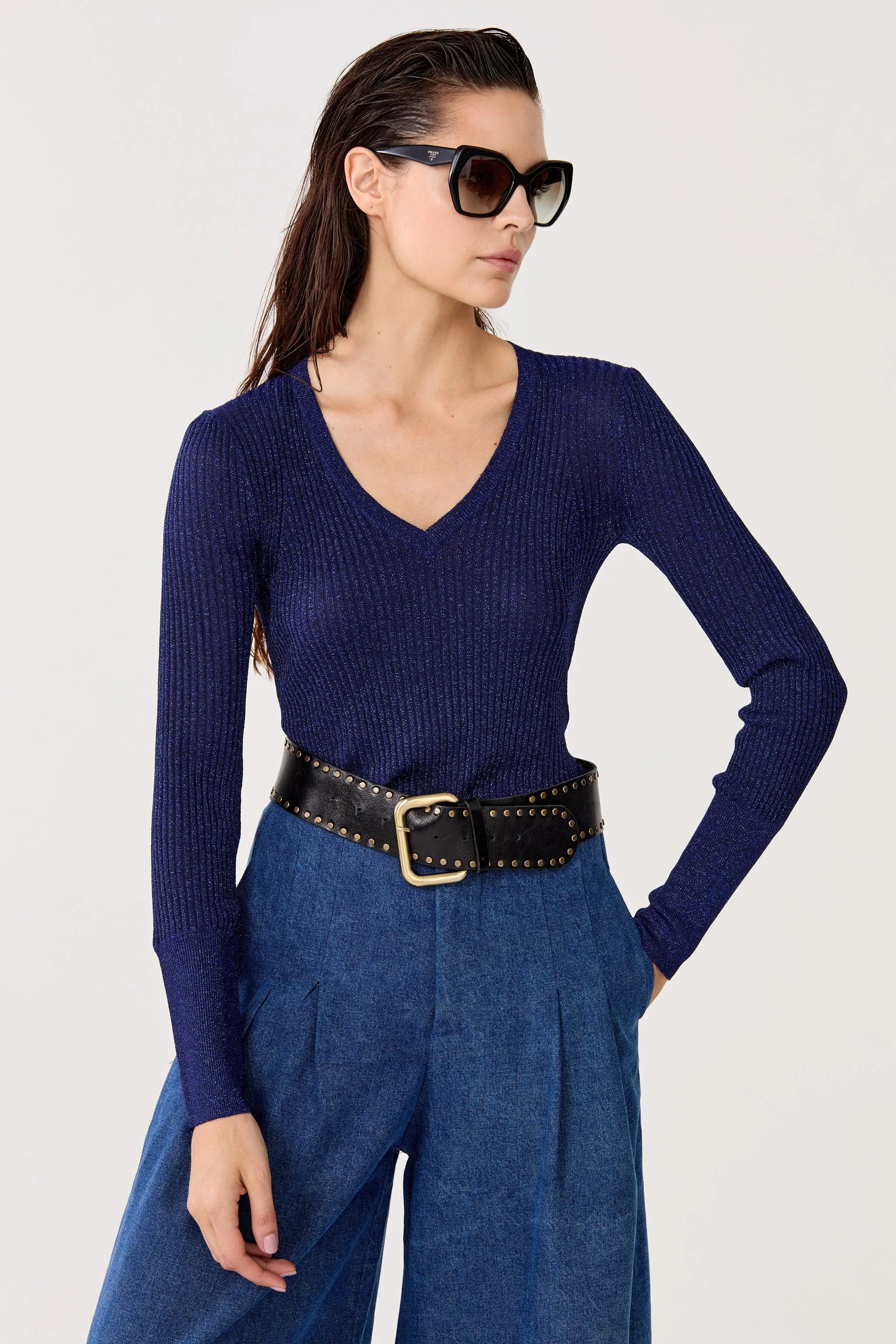 St. Moritz Lurex Knitted Top - Navy