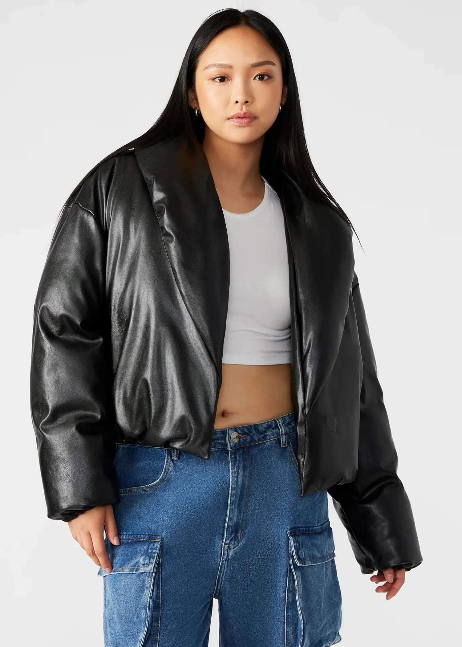 Steve Madden Evy Vegan Leather Puffer Jacket - MD