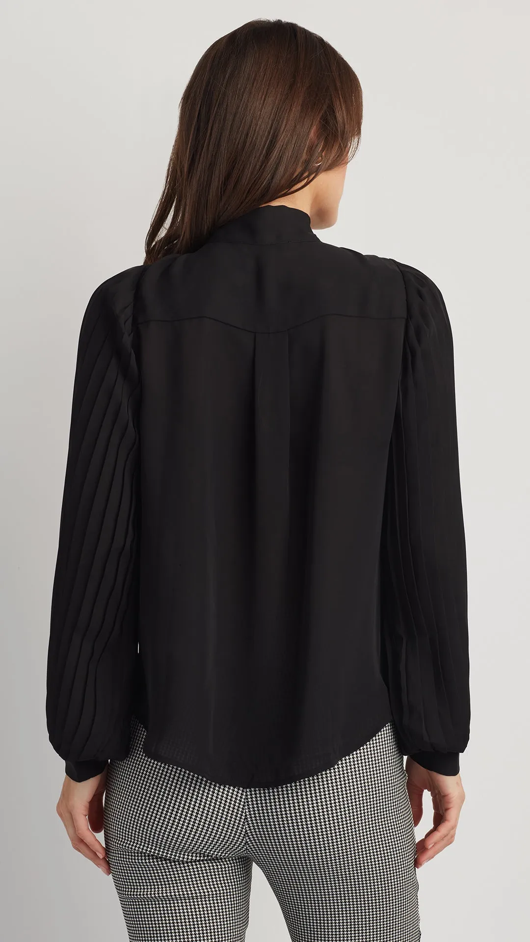 TIE NECK TOP WITH PLEATED SLEEVES