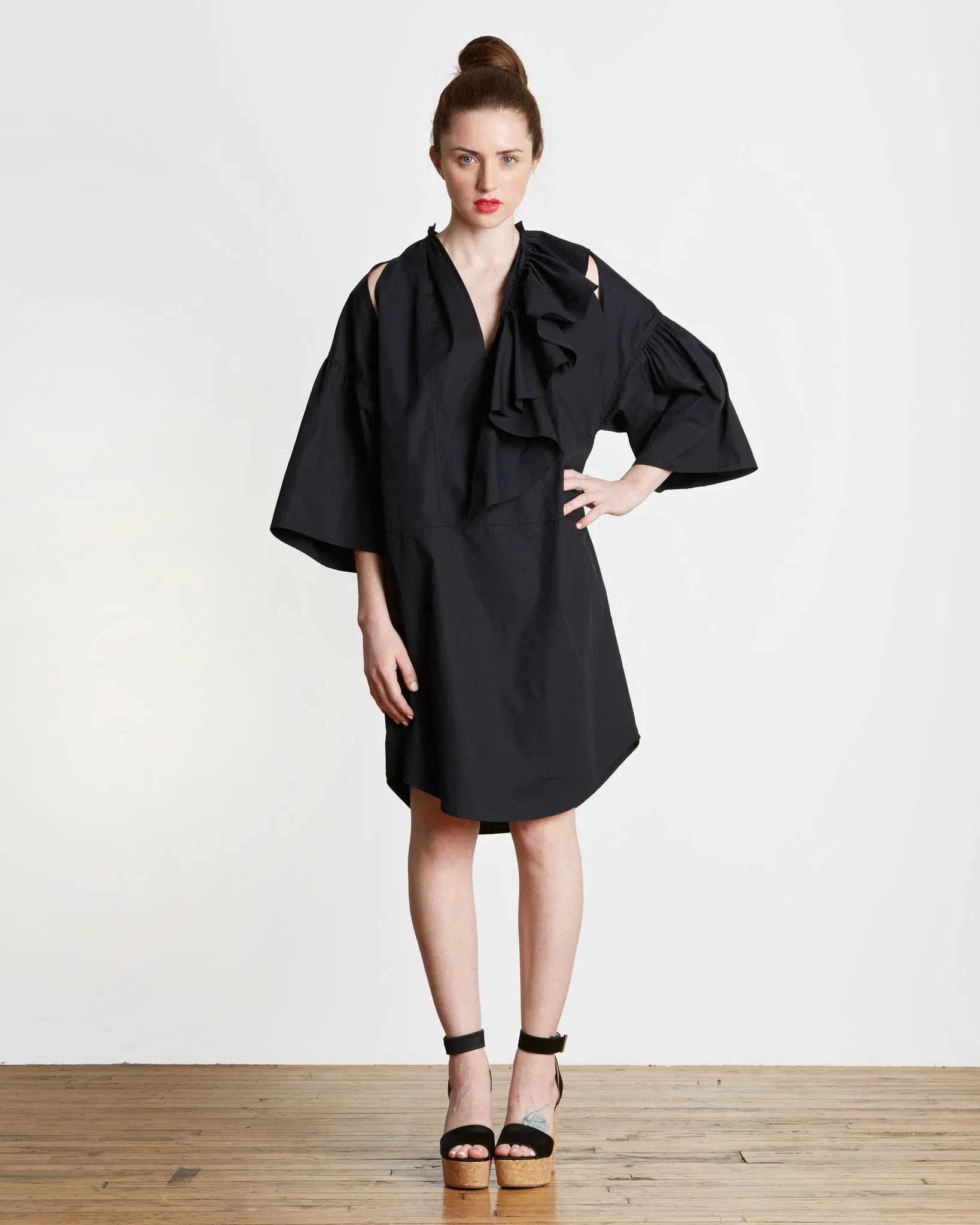 TOME Cotton Ruffled Peasant Tunic in black - FINAL SALE