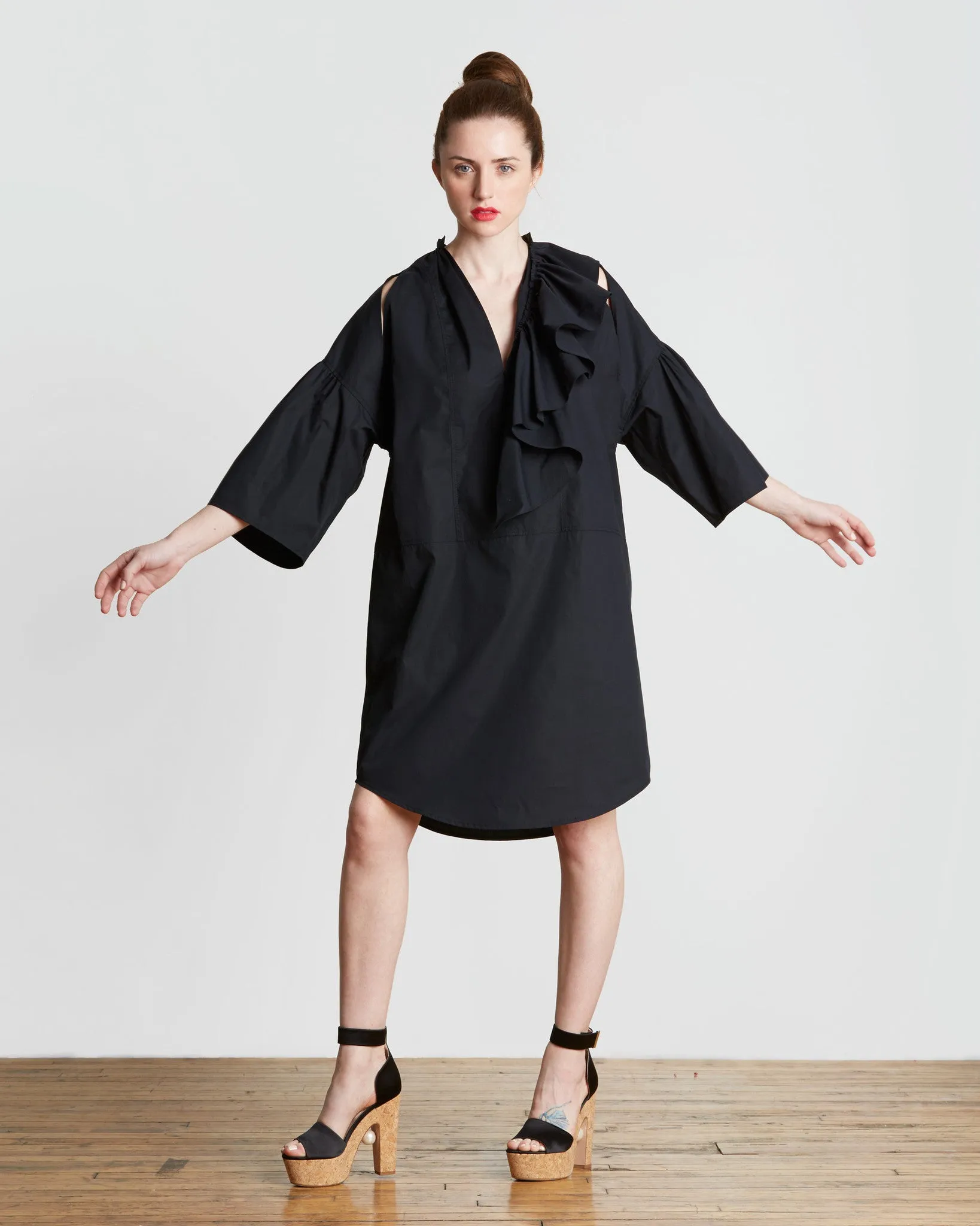 TOME Cotton Ruffled Peasant Tunic in black - FINAL SALE