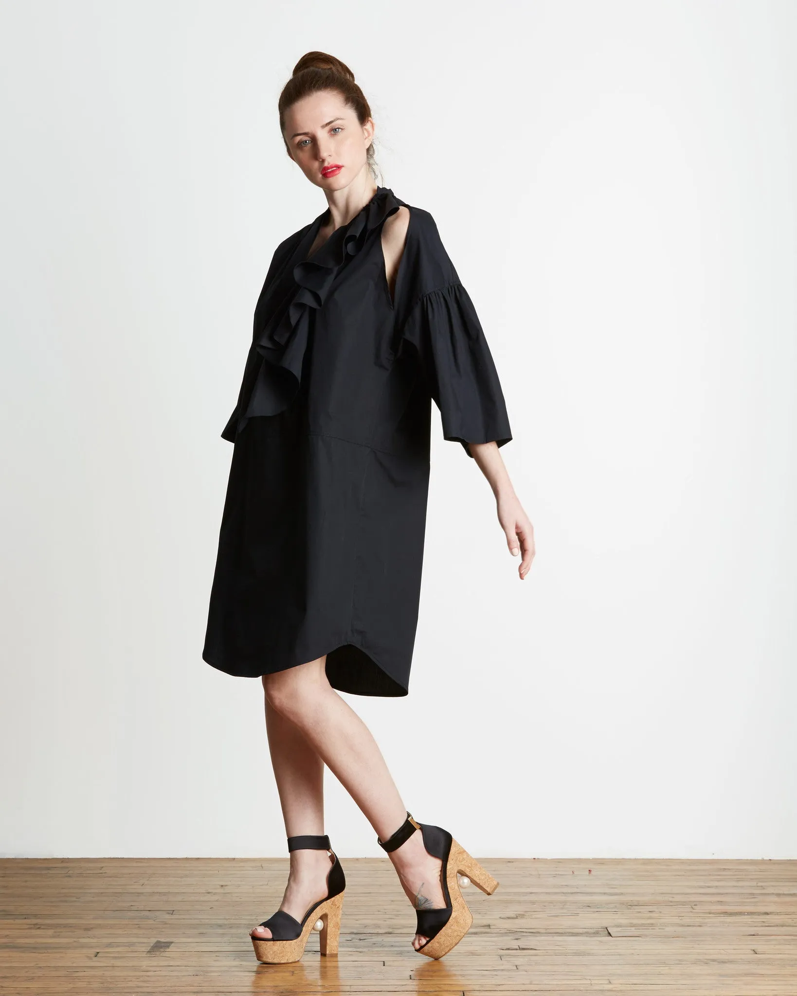 TOME Cotton Ruffled Peasant Tunic in black - FINAL SALE