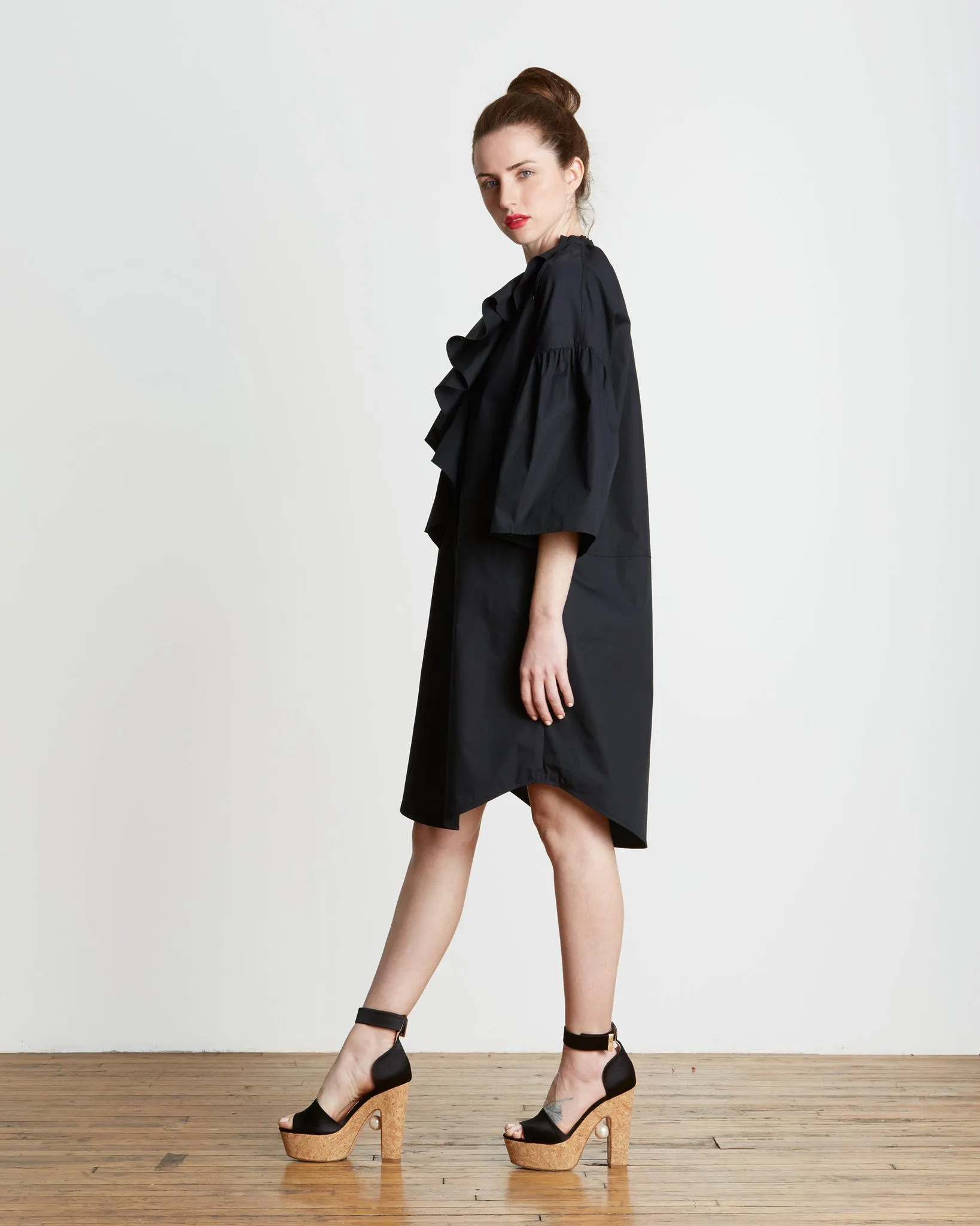 TOME Cotton Ruffled Peasant Tunic in black - FINAL SALE