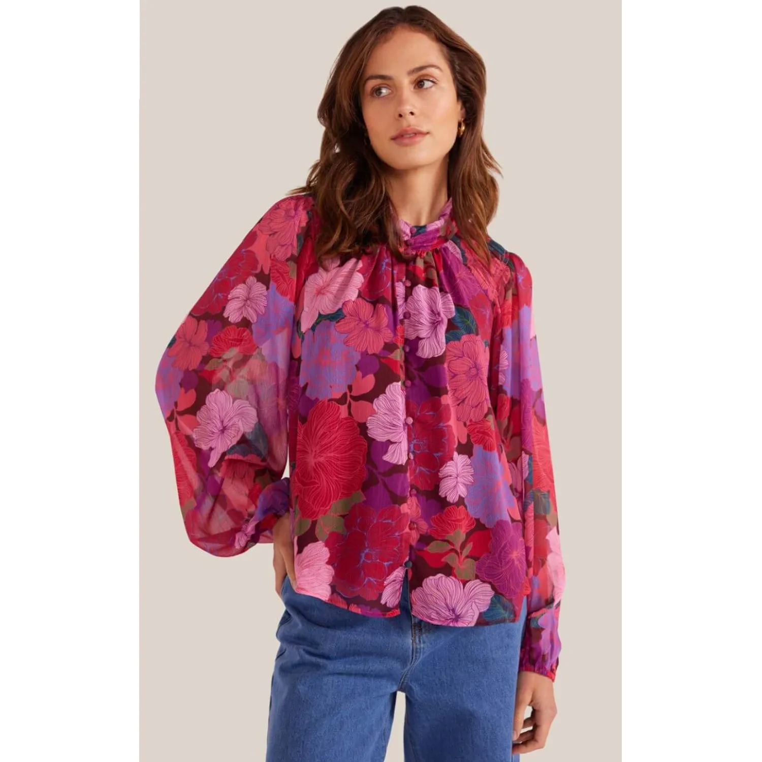 Top Lexie Long Sleeve Blouse - Floral Blooms