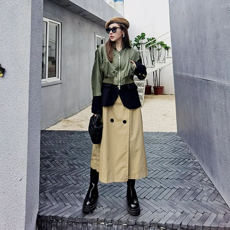 Turtleneck Patchwork Trench Coat