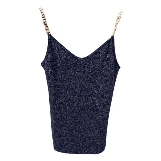 VenusFox Glitter Sexy V-Neck Knitted Tank Tops