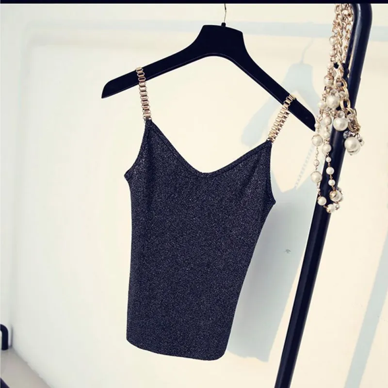 VenusFox Glitter Sexy V-Neck Knitted Tank Tops