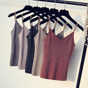 VenusFox Glitter Sexy V-Neck Knitted Tank Tops