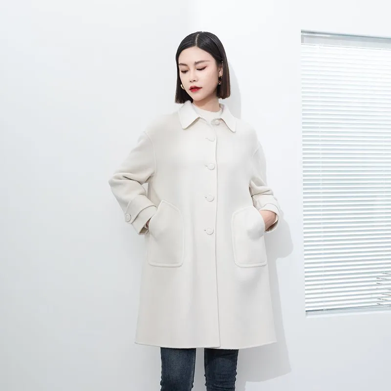 White Double-faced Square-Collar Overcoats