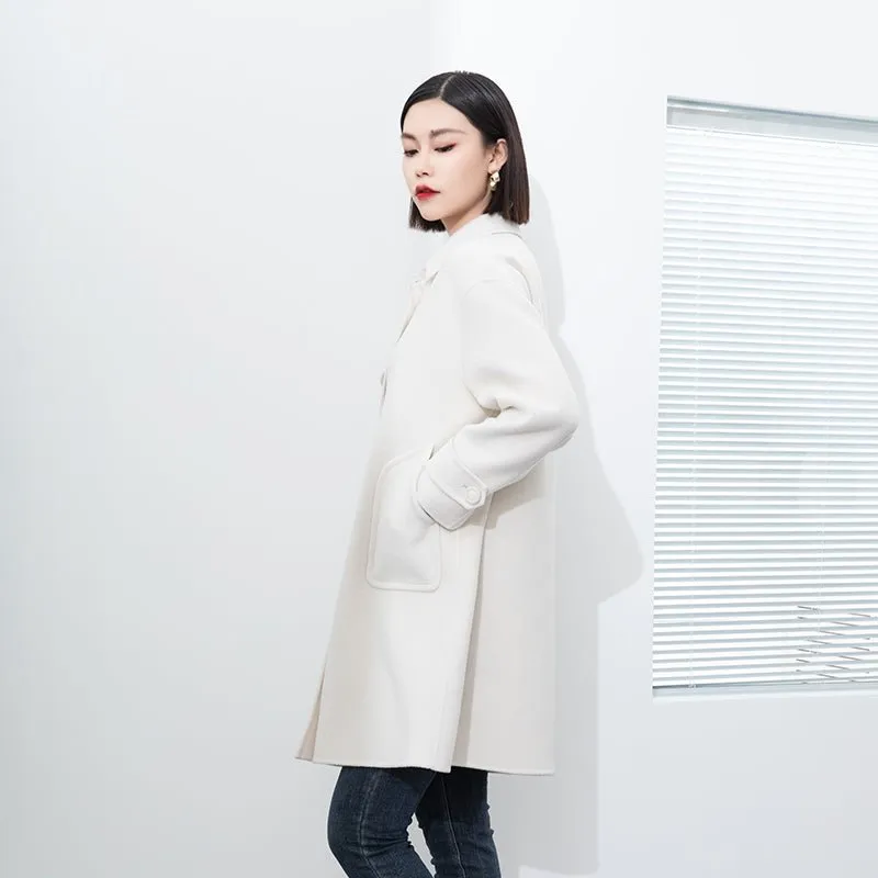 White Double-faced Square-Collar Overcoats