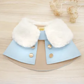 White Faux Fur Collar in Baby Blue Trench Coat