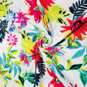 White Multicolor Floral Print Rayon Fabric