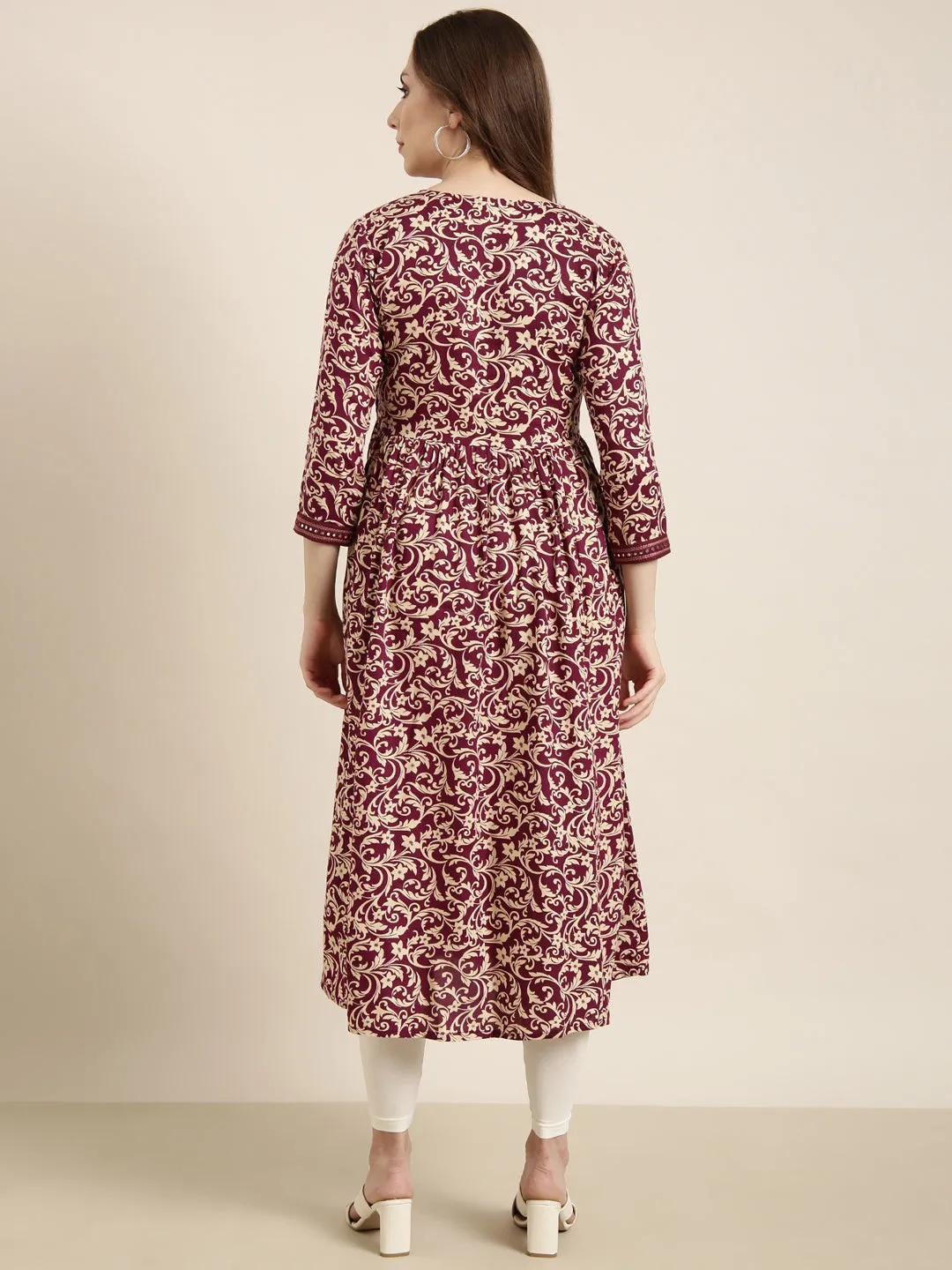 Women Anarkali Purple Floral Kurta