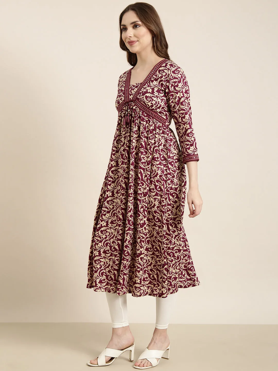 Women Anarkali Purple Floral Kurta