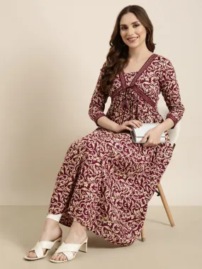 Women Anarkali Purple Floral Kurta