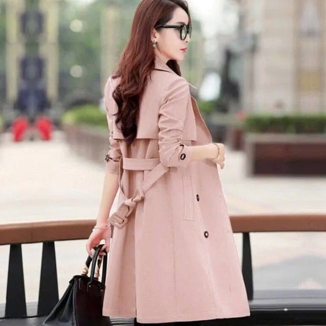 Women Trench Coat Adjustable Waist