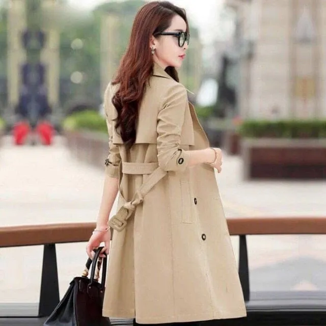 Women Trench Coat Adjustable Waist