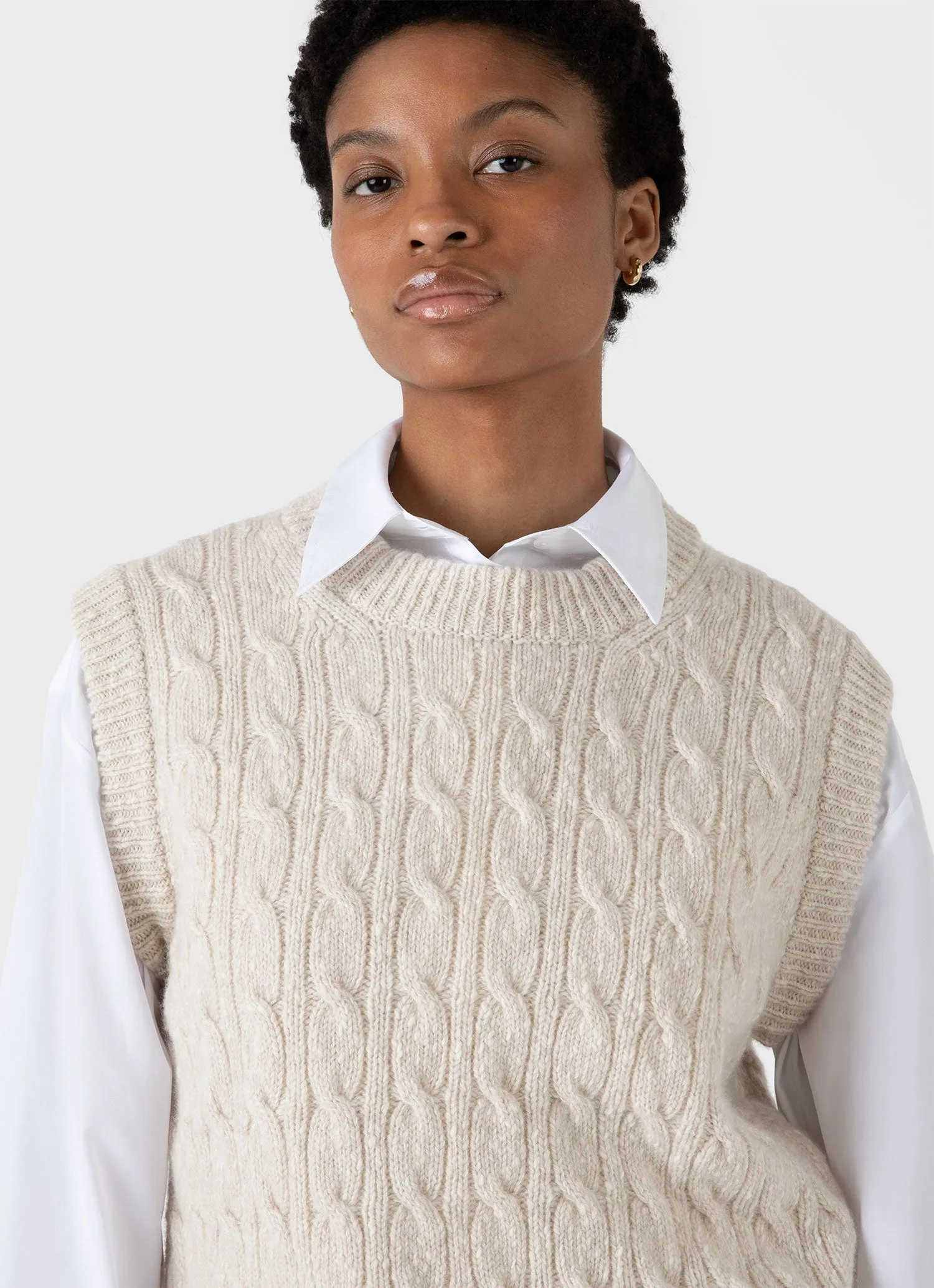 Women's Cable Knit Vest in Ecru