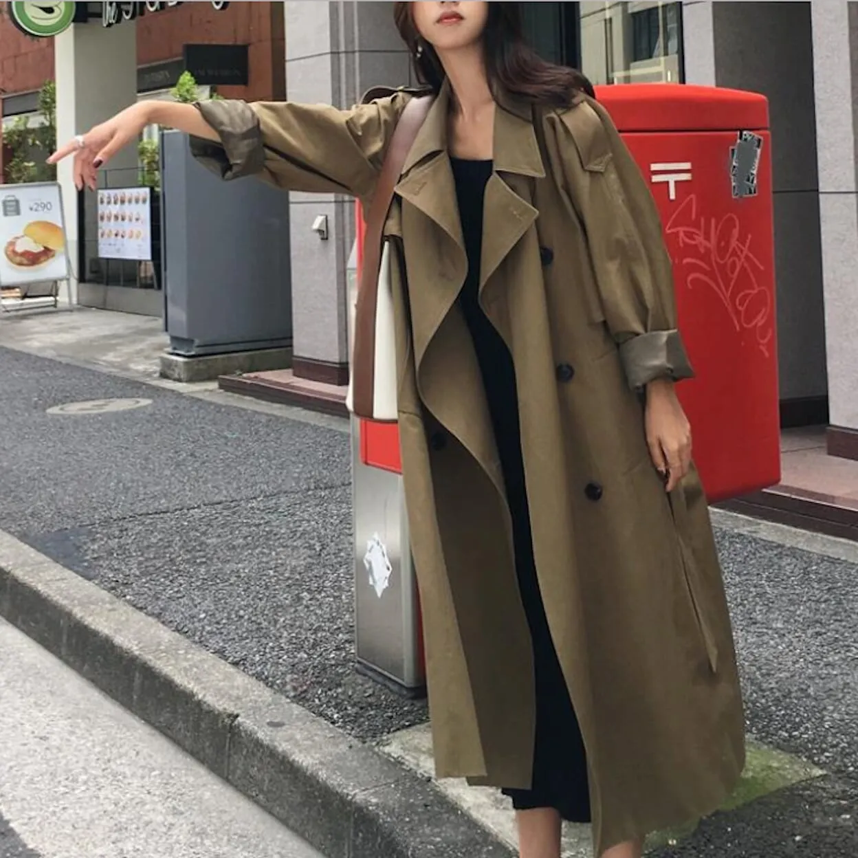 Womens Double Breasted Long Trench