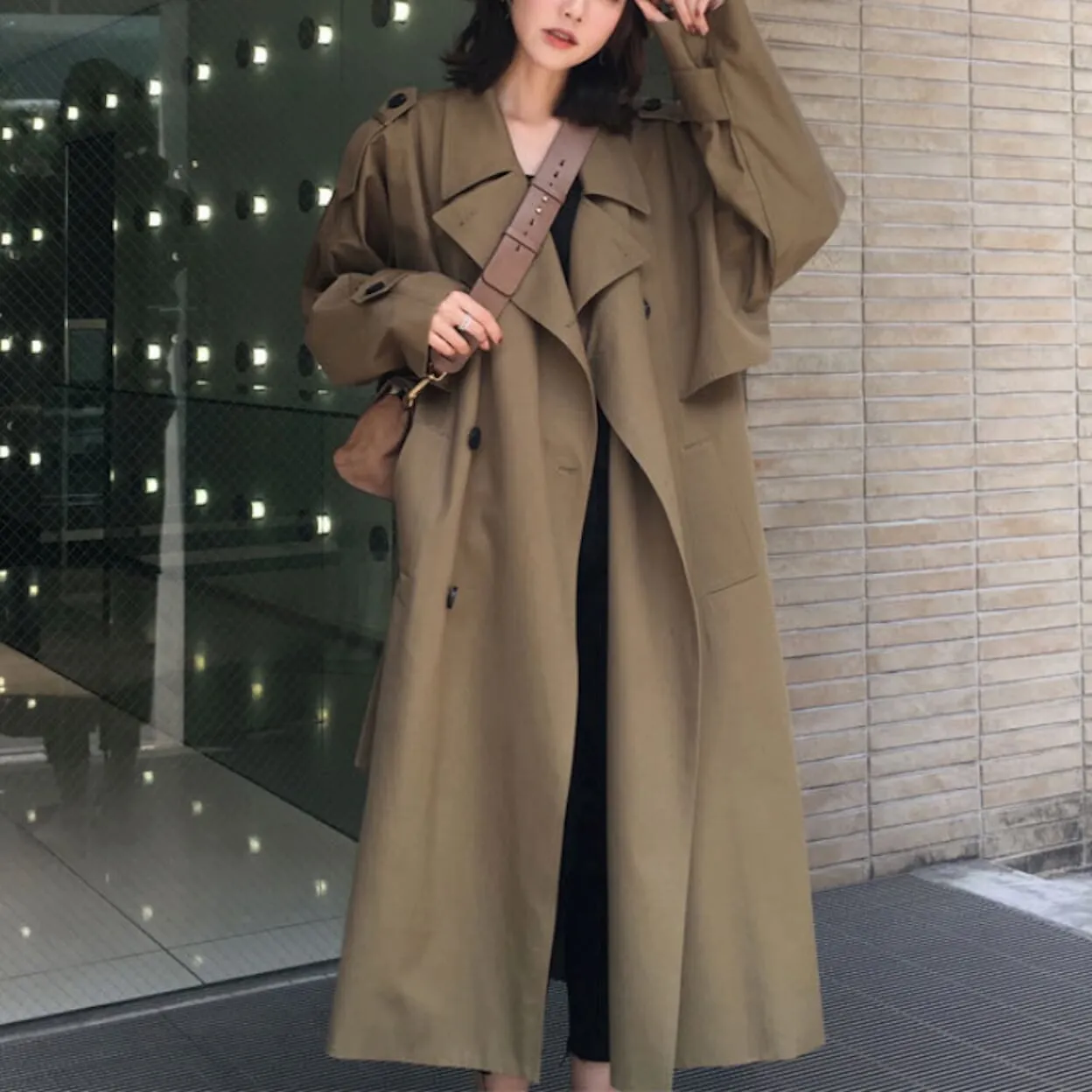 Womens Double Breasted Long Trench