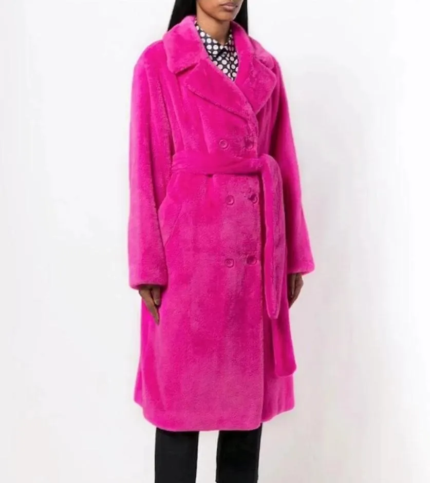 Womens Faux Fur Belted Trench Coat