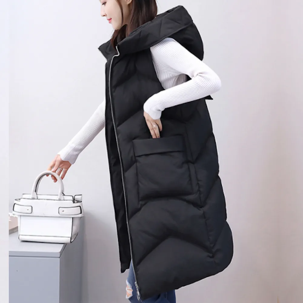 Womens Hooded Long Puffy Vest