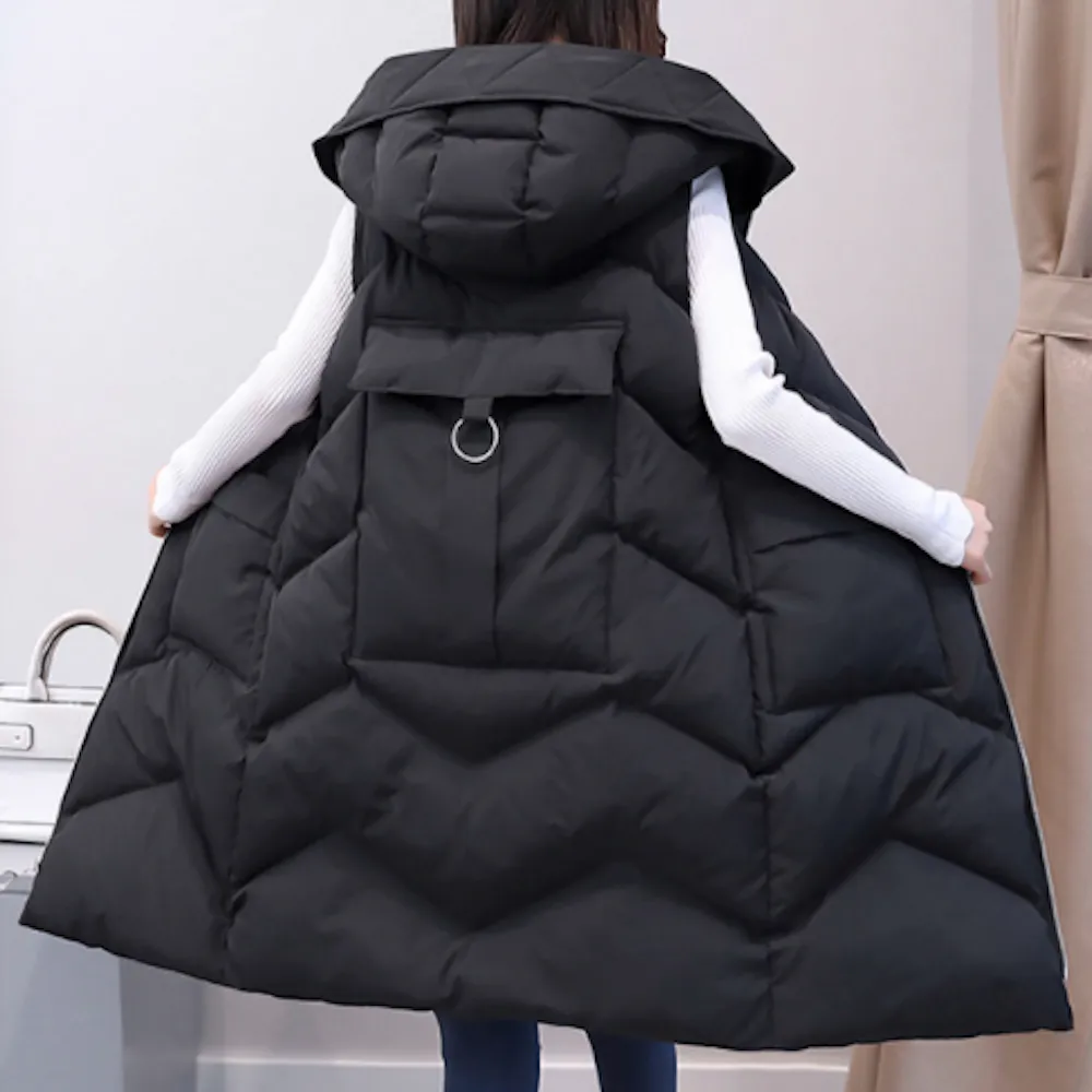 Womens Hooded Long Puffy Vest