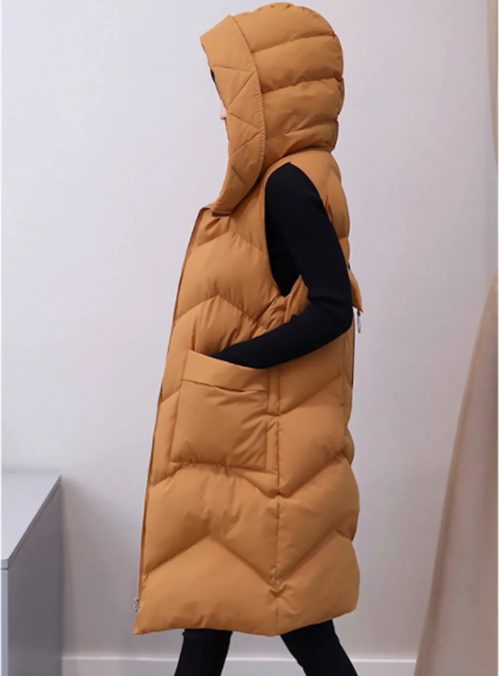 Womens Hooded Long Puffy Vest