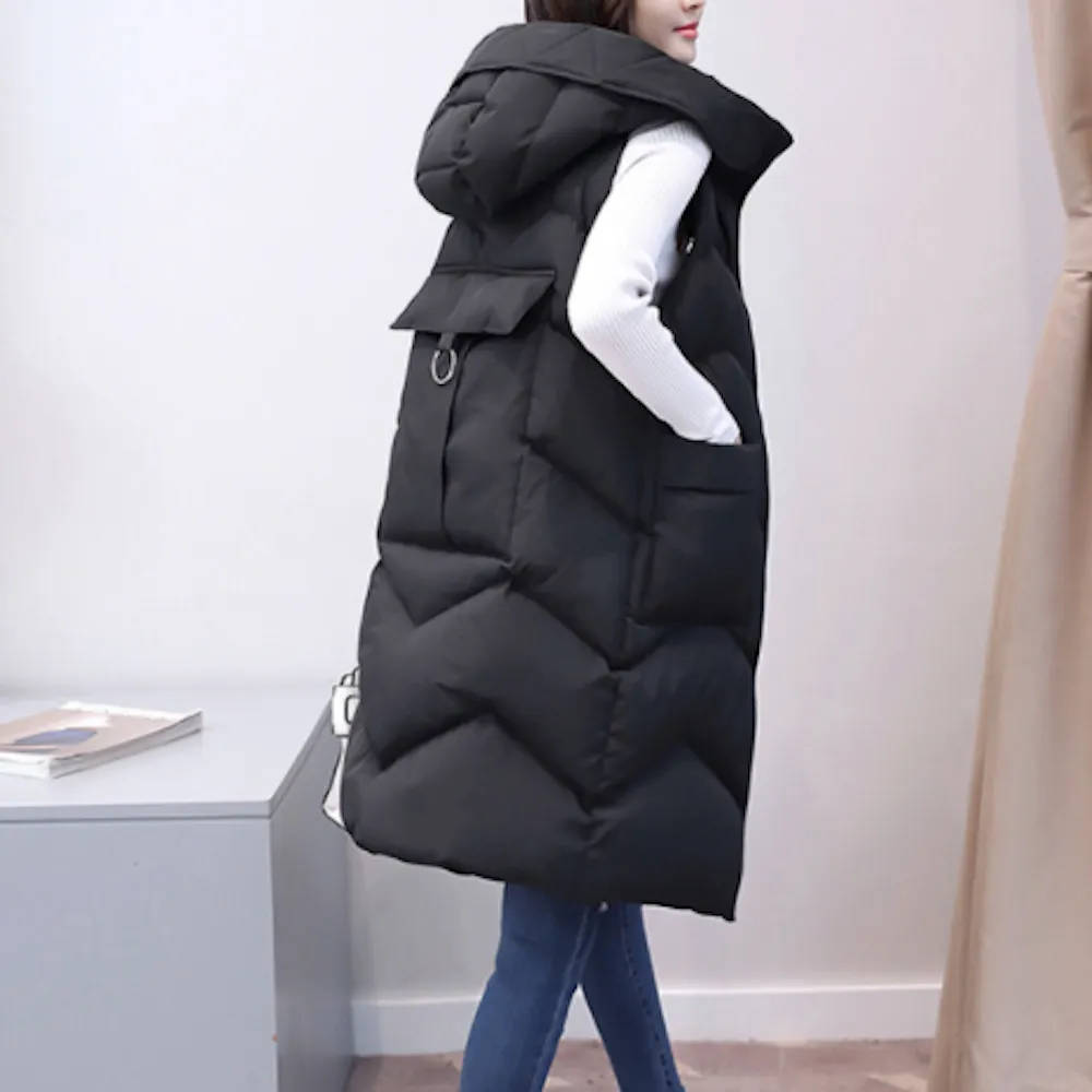 Womens Hooded Long Puffy Vest