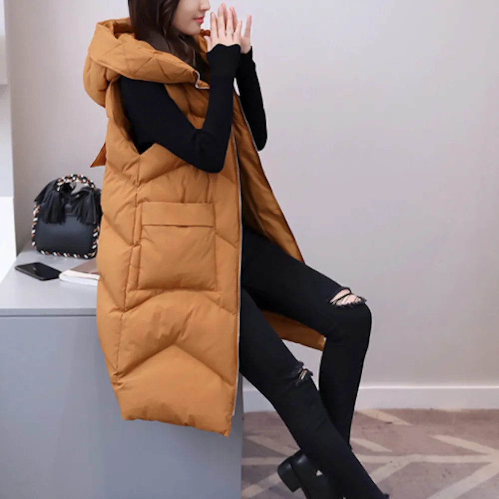 Womens Hooded Long Puffy Vest