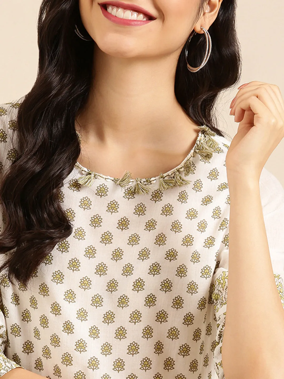 Women's White Printed A-Line Kurta