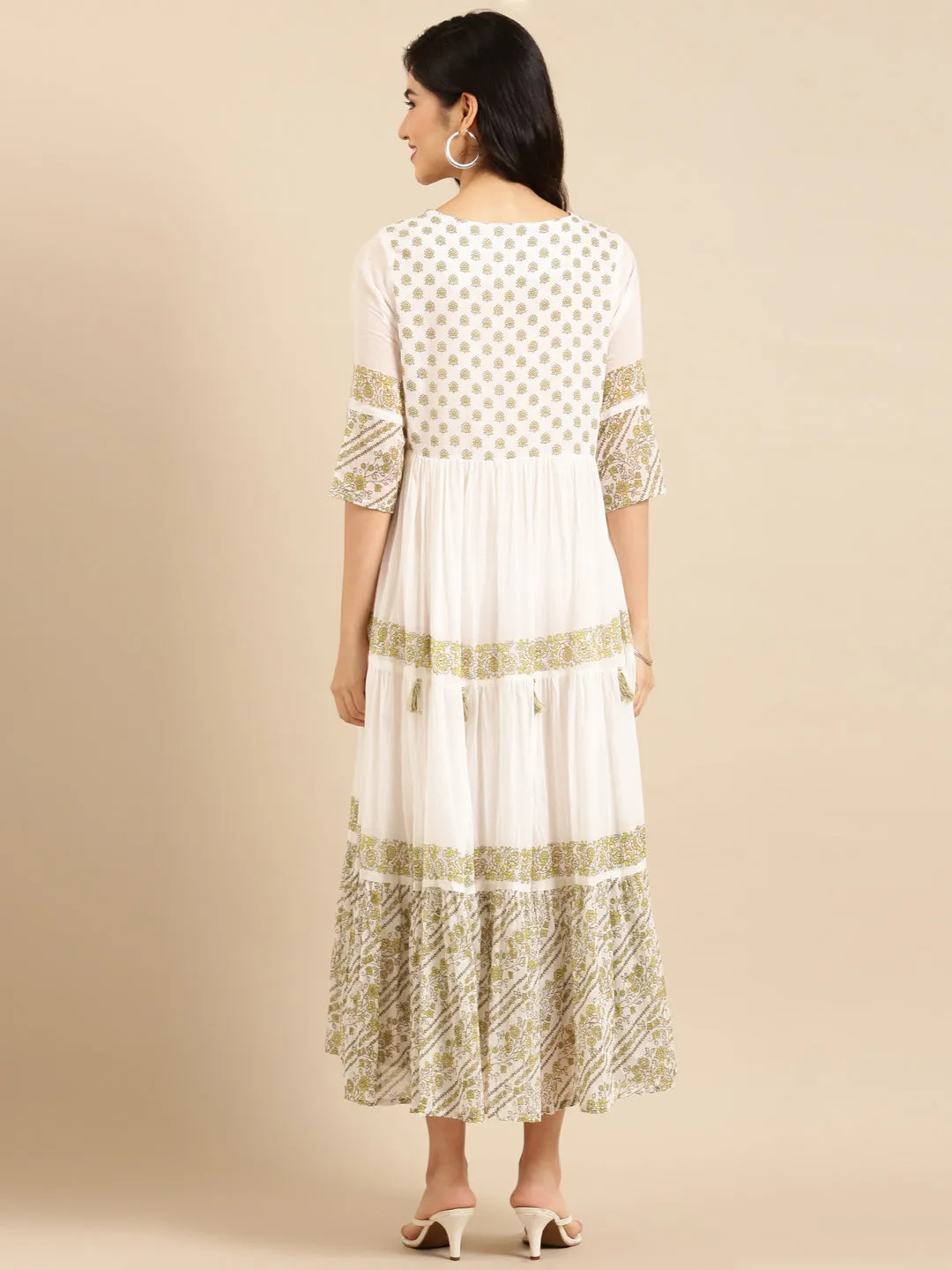 Women's White Printed A-Line Kurta