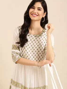 Women's White Printed A-Line Kurta