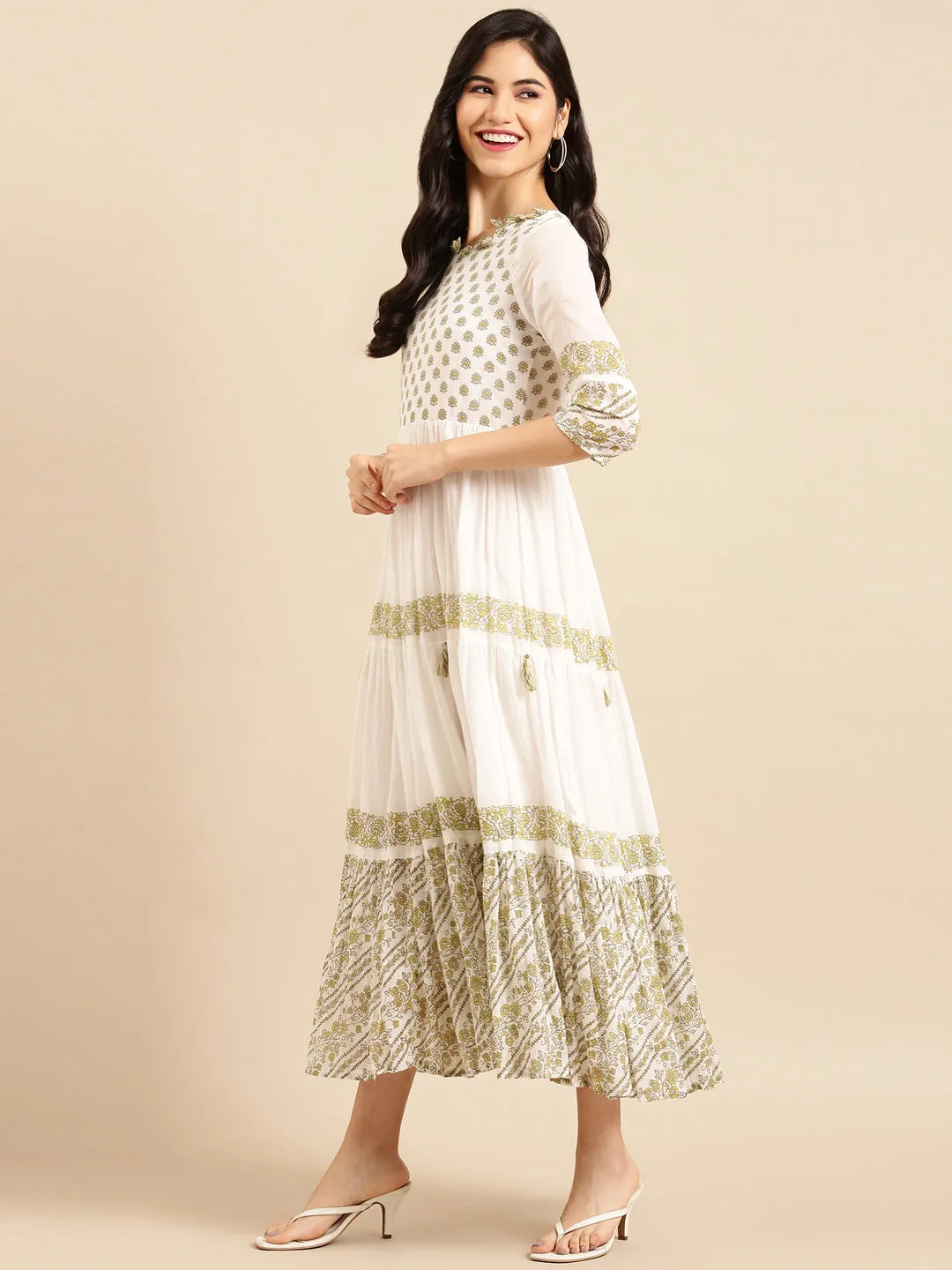 Women's White Printed A-Line Kurta