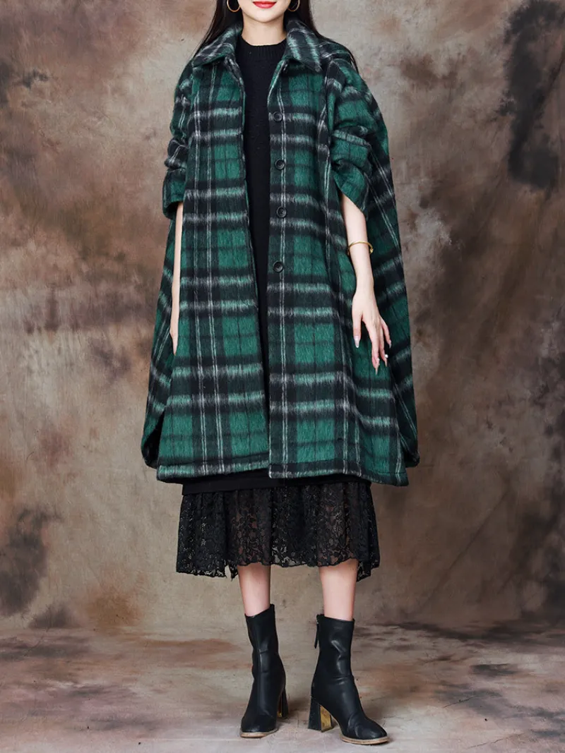 Women's Winter Wonderland  Cape-Style Plaid Hooded Coat