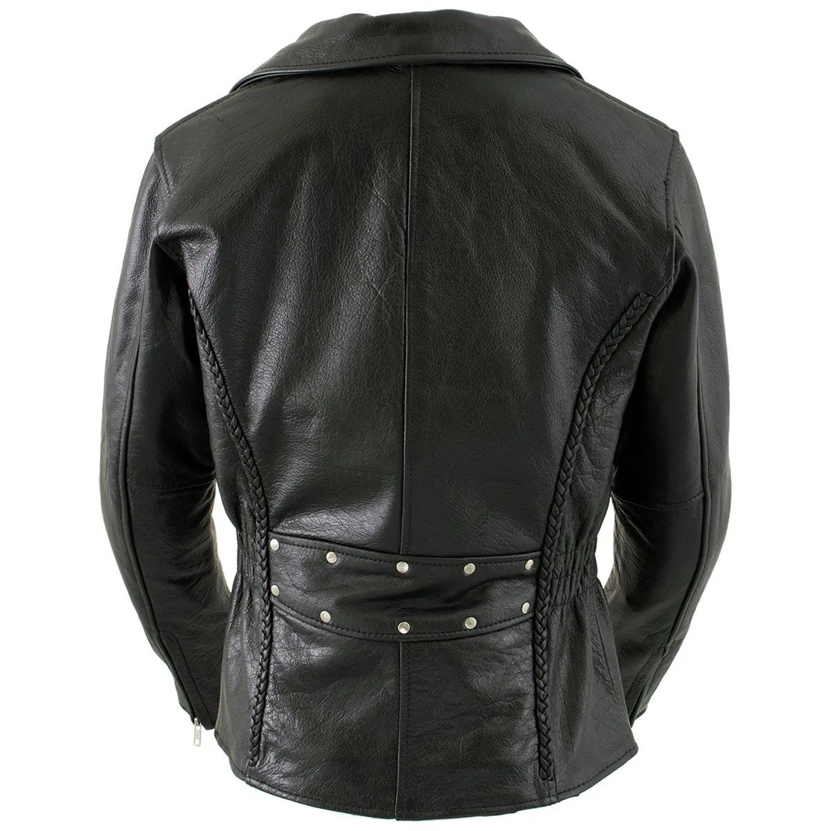 Xelement B8000 Black Motorcycle Leather Jacket for Women - Ladies Real Genuine Leather Biker Coat